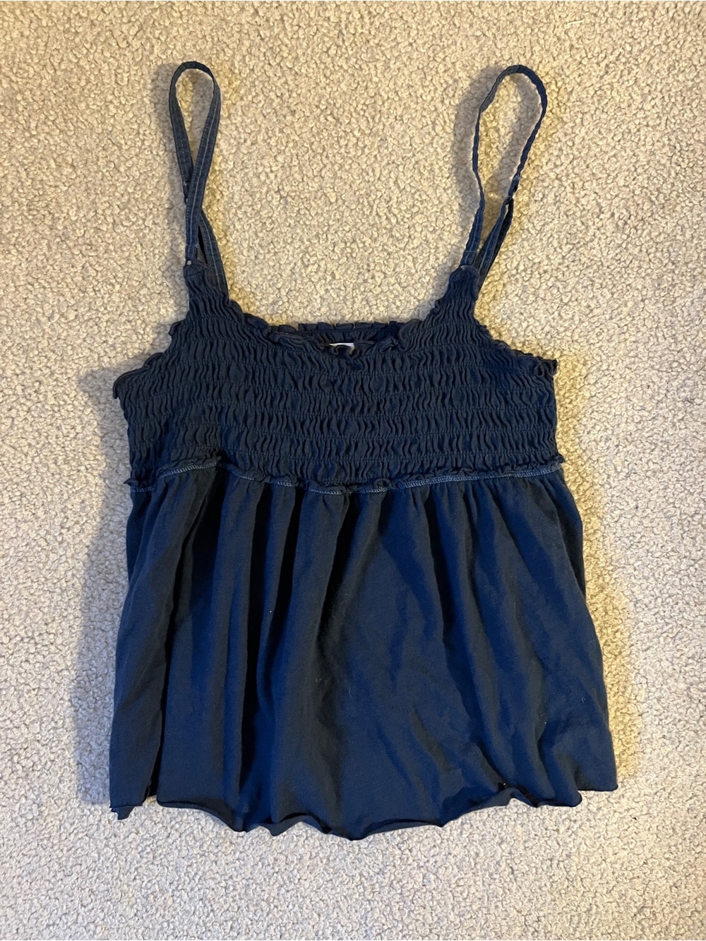 Navy Babydoll Smocked Cami Tank Top